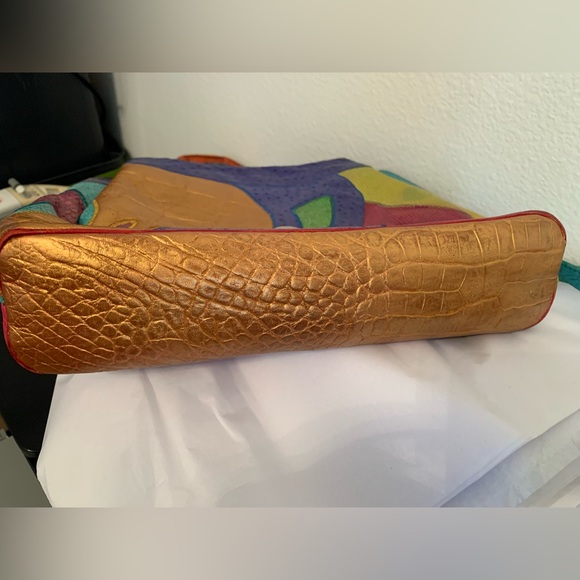 Sharif Vintage Leather Croc Patchwork Embossed 80s crossbody Bag - Picture 4 of 10